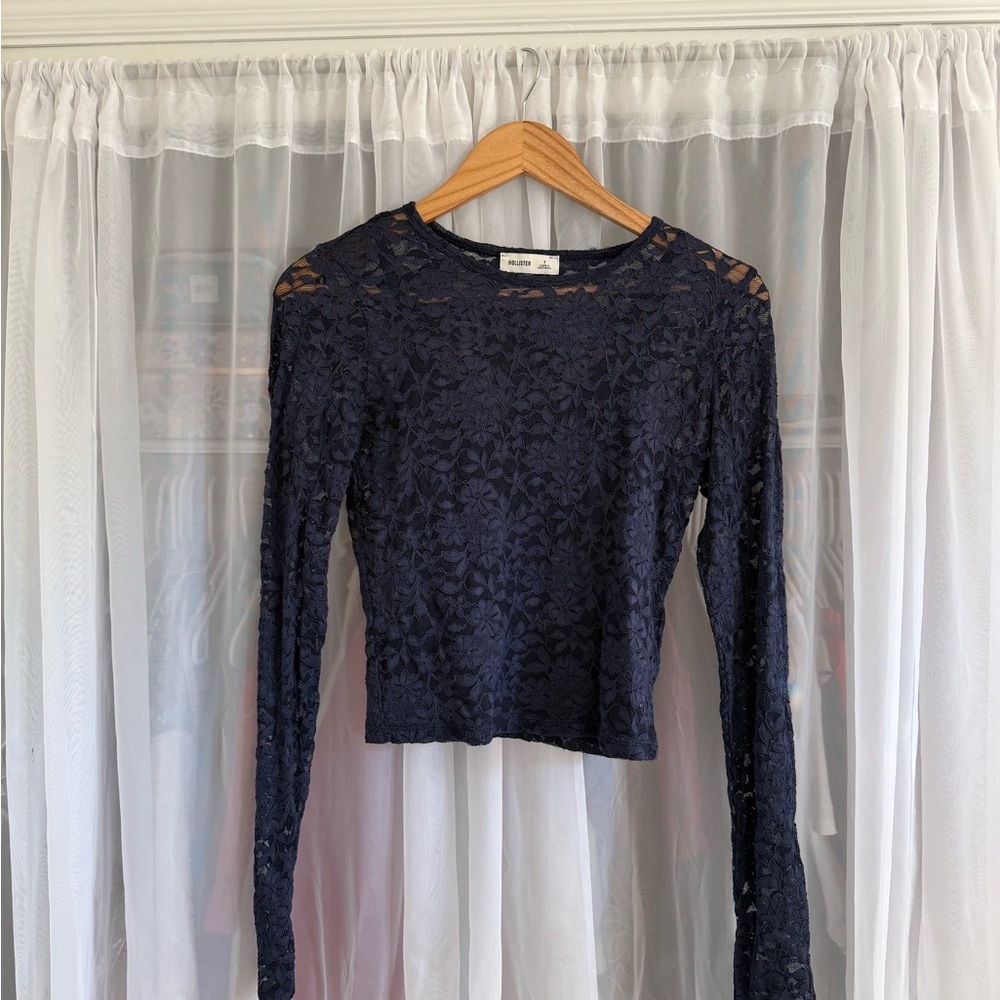 Hollister Dark Blue Lace Blouse - Picture 2 of 3